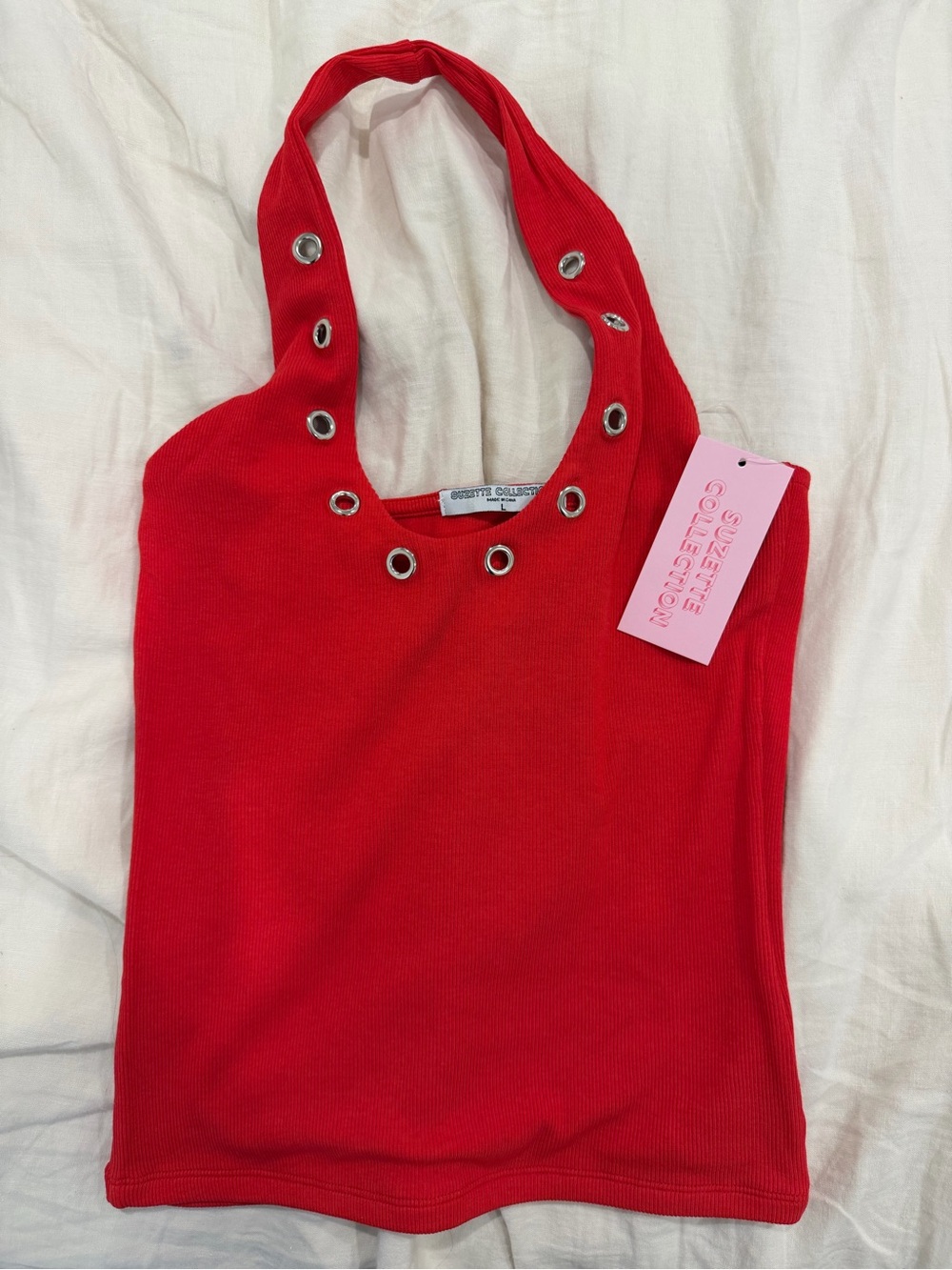 Sweetie Collection Women's Red Halter Tank Top with Eyelet Detail